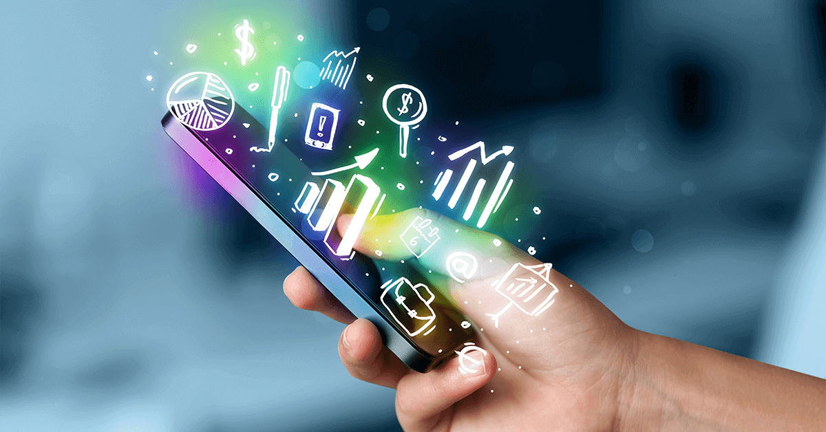A hand holding a mobile phone with financial and business charts and doodles illustrating the SDE calculation.